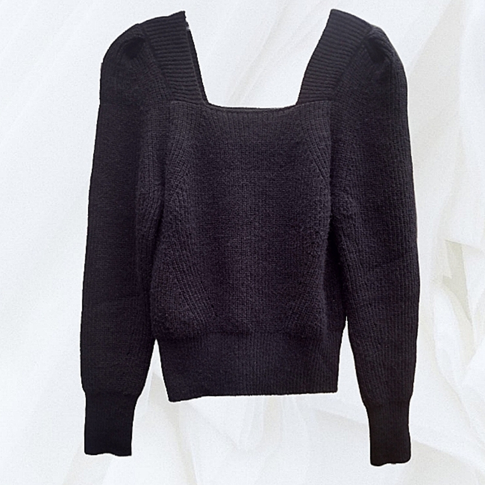Molly Bracken Sweater Women's Medium Square Neck Black Long Sleeve